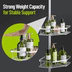 LazySpin 4-Tier Corner Shower Caddy Tension Pole, Fits 37.8”-124”, Silver