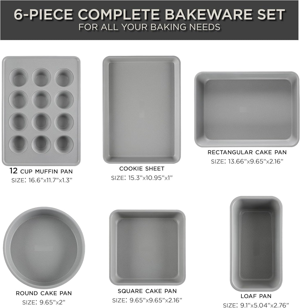 Country Kitchen Heavy Duty Baking Pans Bakeware Set with Textured Silicone Coating, Cream, 6-Piece