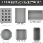 Country Kitchen Heavy Duty Baking Pans Bakeware Set with Textured Silicone Coating, Cream, 6-Piece