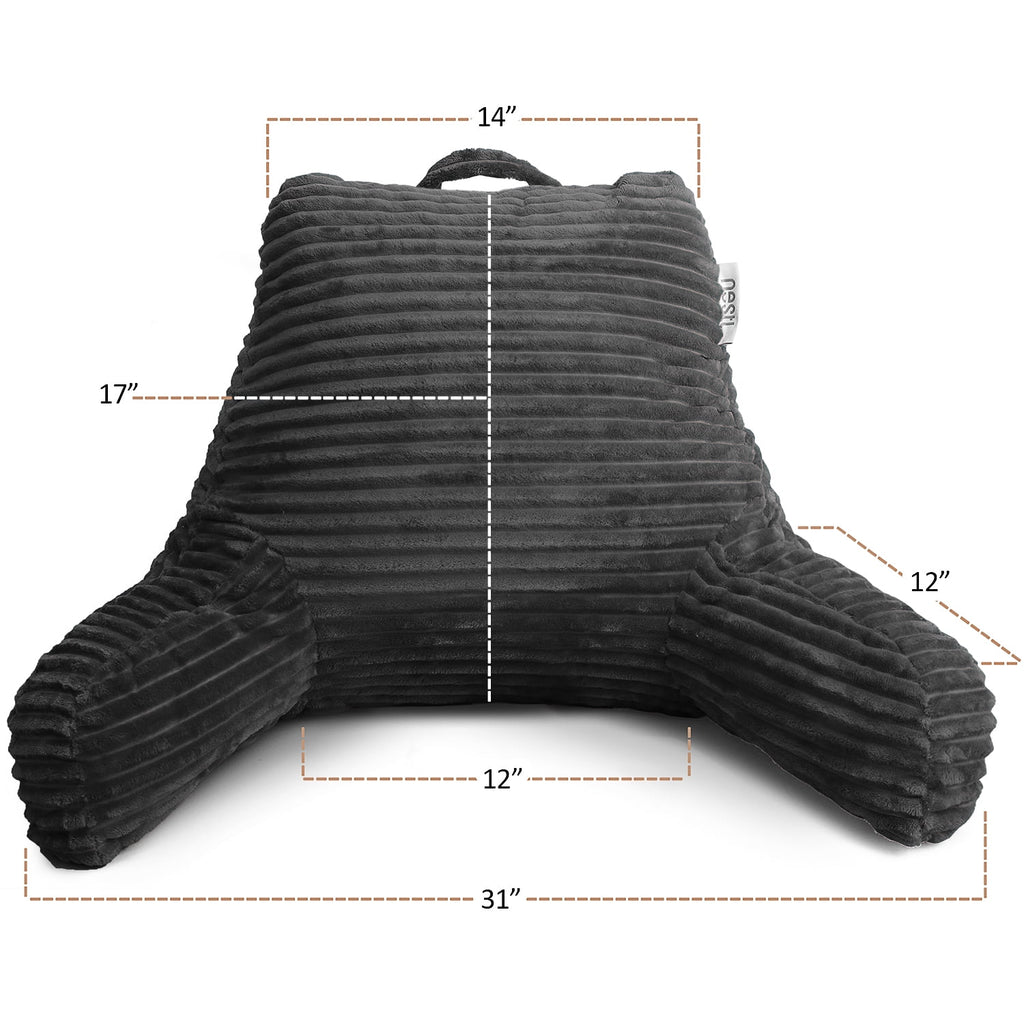 Nestl Backrest Reading Pillow, Back Support Pillow with Arms, Shredded Memory Foam Bed Rest Pillow, Dark Gray