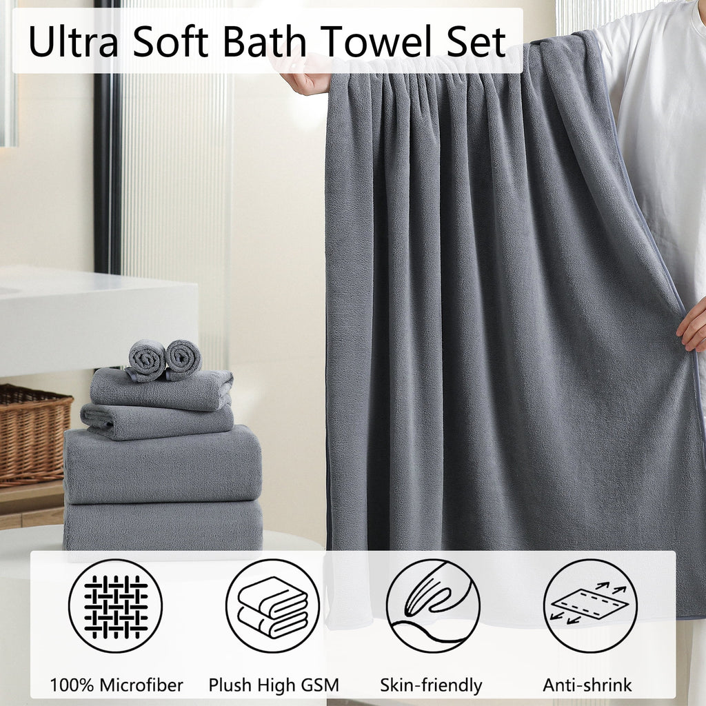 Jessy Home 4 Pack Oversized Bath Sheet Towels 700 GSM Ultra Soft Dark Gray Bath Towel Set