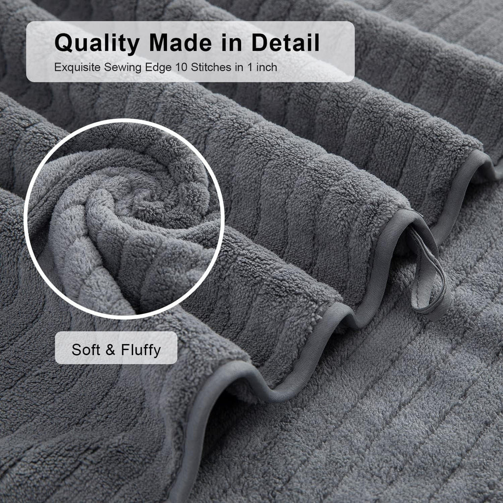 Jessy Home 4 Pack Dark Gray Stripe Large Bath Towels Set Oversized Microfiber Bath Sheet Soft Towel Set