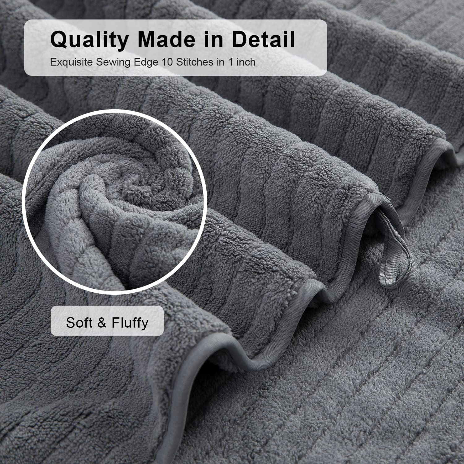Jessy Home 4 Pack Dark Gray Stripe Large Bath Towels Set Oversized Microfiber Bath Sheet Soft Towel Set