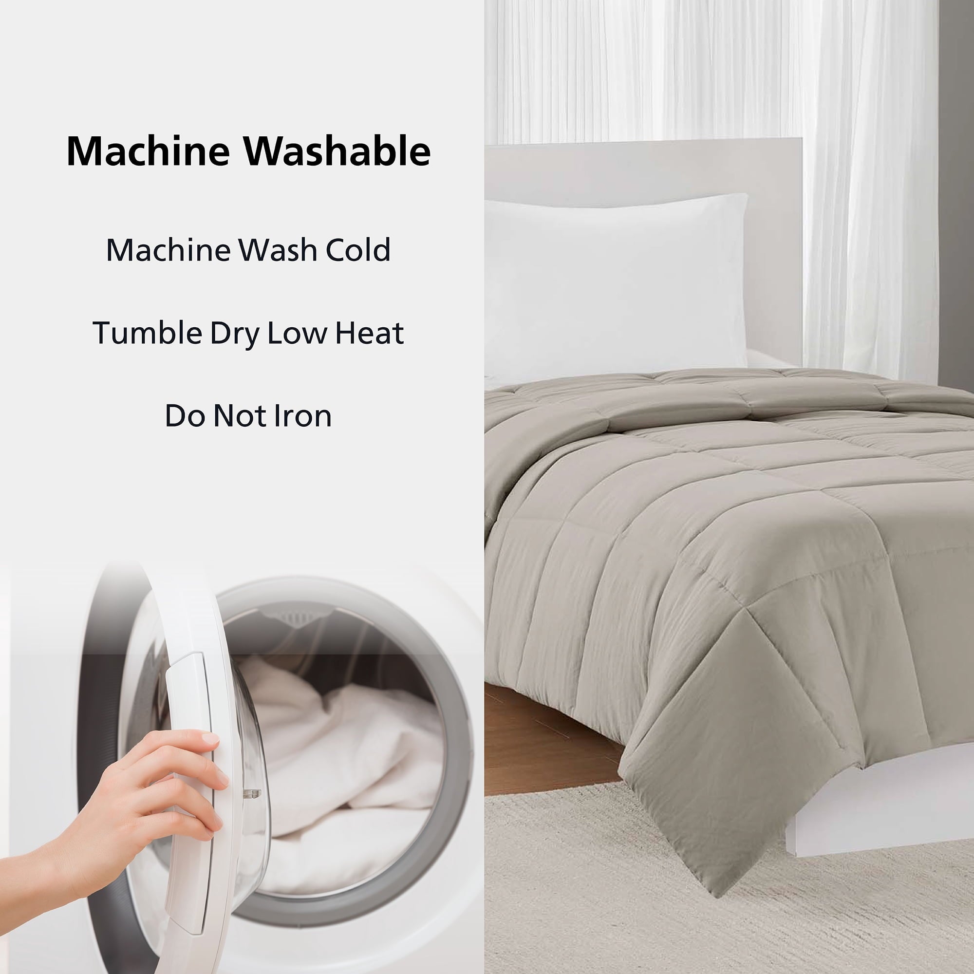 Mainstays Twin/Twin XL Comforter, Down Alternative, All-Season, Stone
