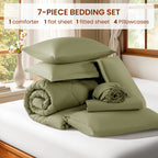Sonoro Kate Queen Comforter Set Sage Green, Bed in a Bag 7 Pieces, Luxury Soft All-Season Bedding Set with Down Alternative Comforter, 1 Flat & 1 Fitted Sheets, 2 Pillowcases & 2 Shams