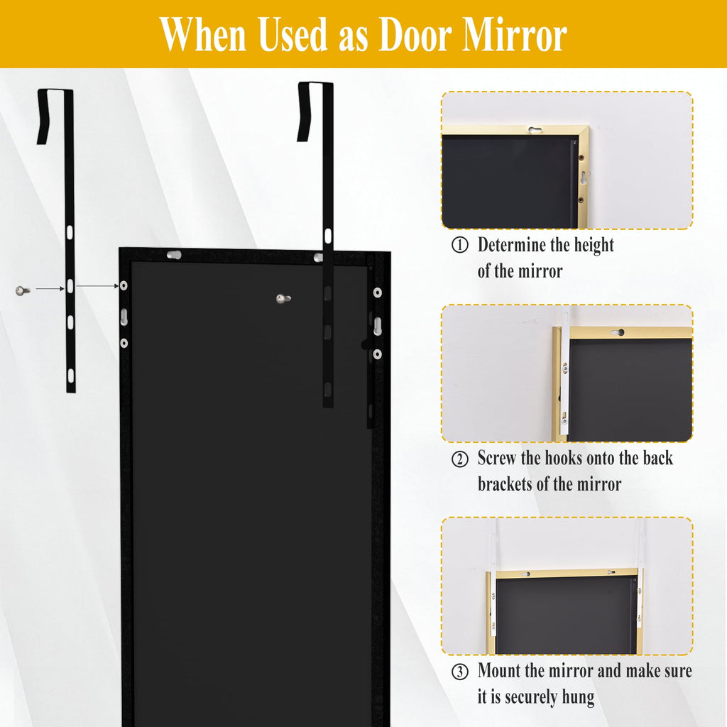 BEAUTYPEAK 48"x 14" Full Length Door Mirror Hanging Wall-Mounted Mirrors, Black