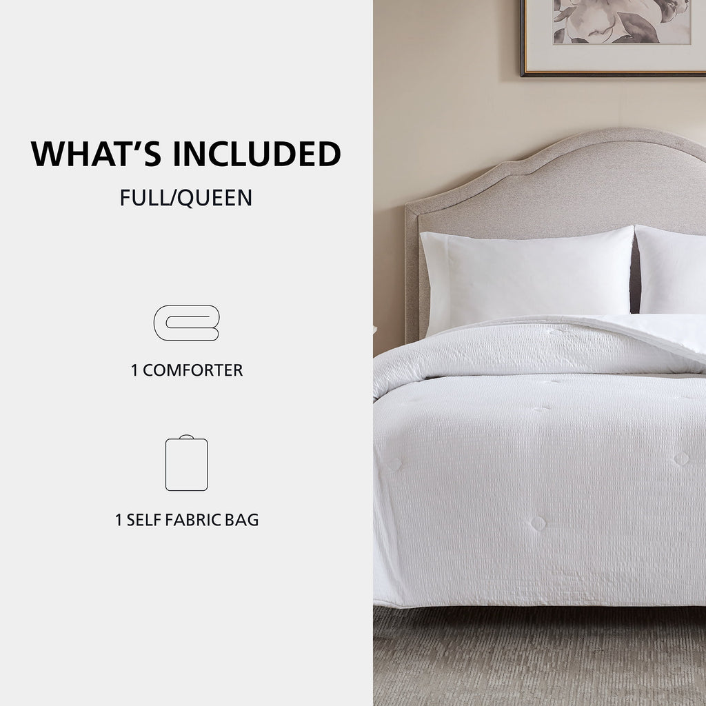 Mainstays Full/Queen Comforter, Reversible Down Alternative, All-Season, White Seersucker