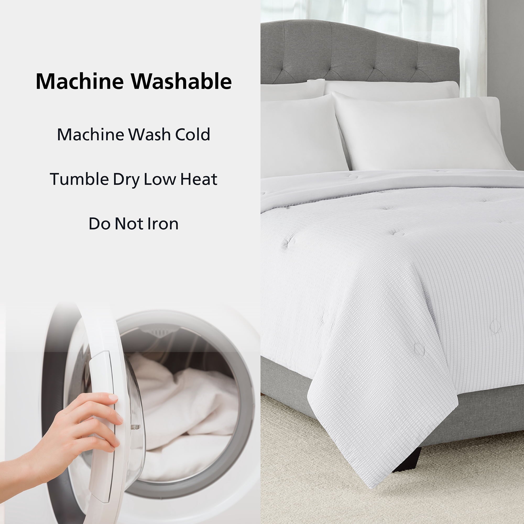 Mainstays Full/Queen Comforter, Reversible Down Alternative, All-Season, White Seersucker