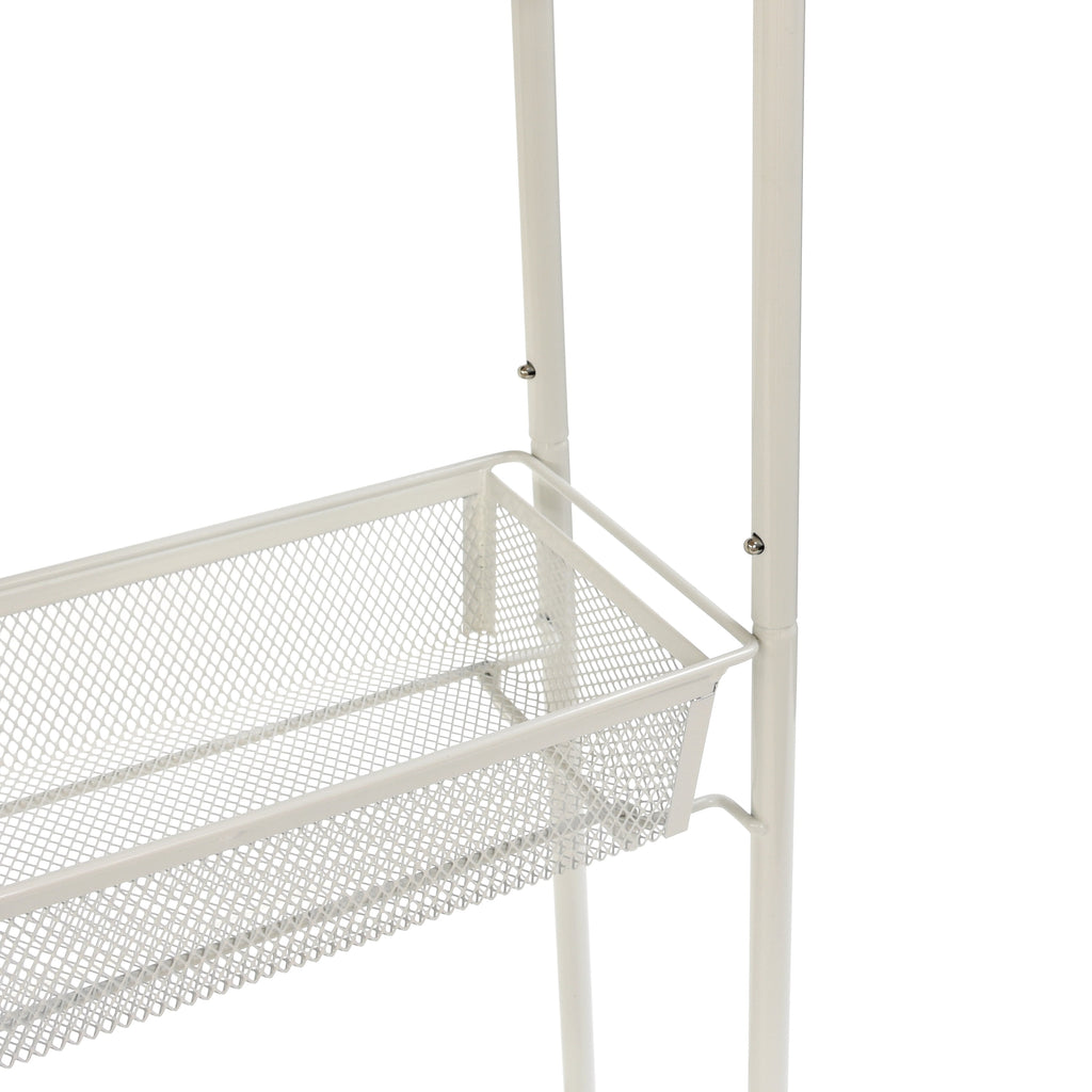 Mainstays Slim 3-Tier Rolling Bathroom Storage Cart with Hooks in White Finish