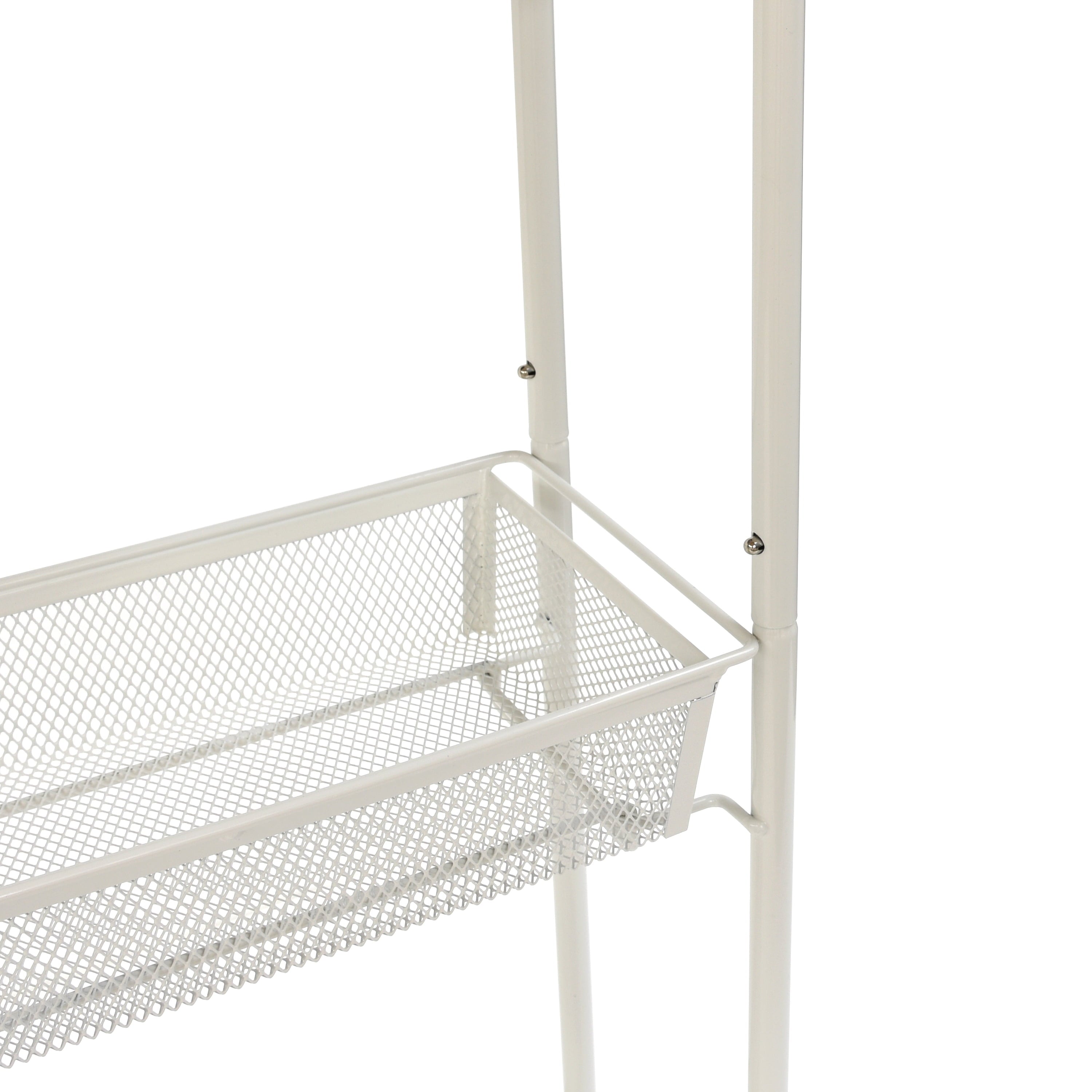 Mainstays Slim 3-Tier Rolling Bathroom Storage Cart with Hooks in White Finish