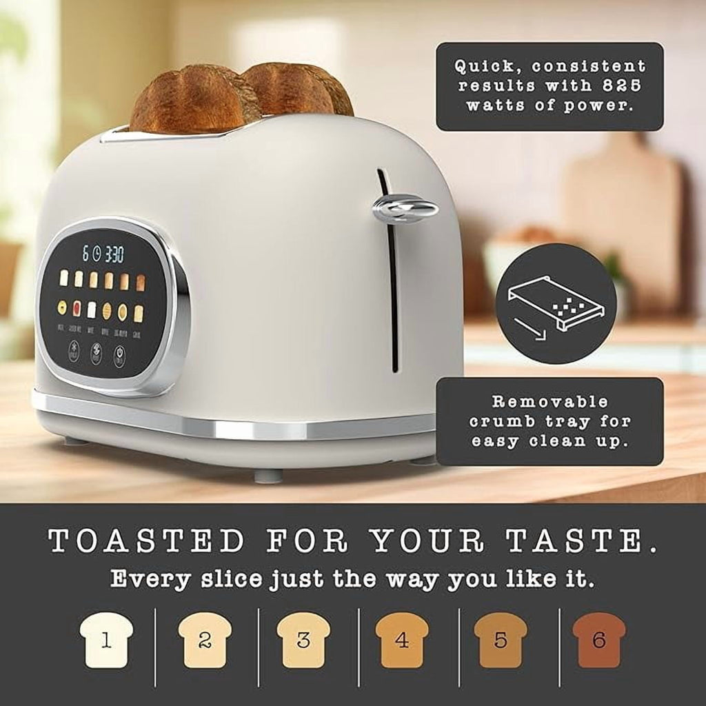 Rae Dunn Toaster, Digital Retro Stainless Steel with 6 Shade Settings, Cream