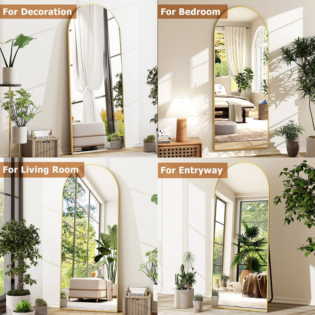 BEAUTYPEAK 64"x 21" Full Length Mirror Arched Standing Floor Mirror Full Body Mirror, Gold