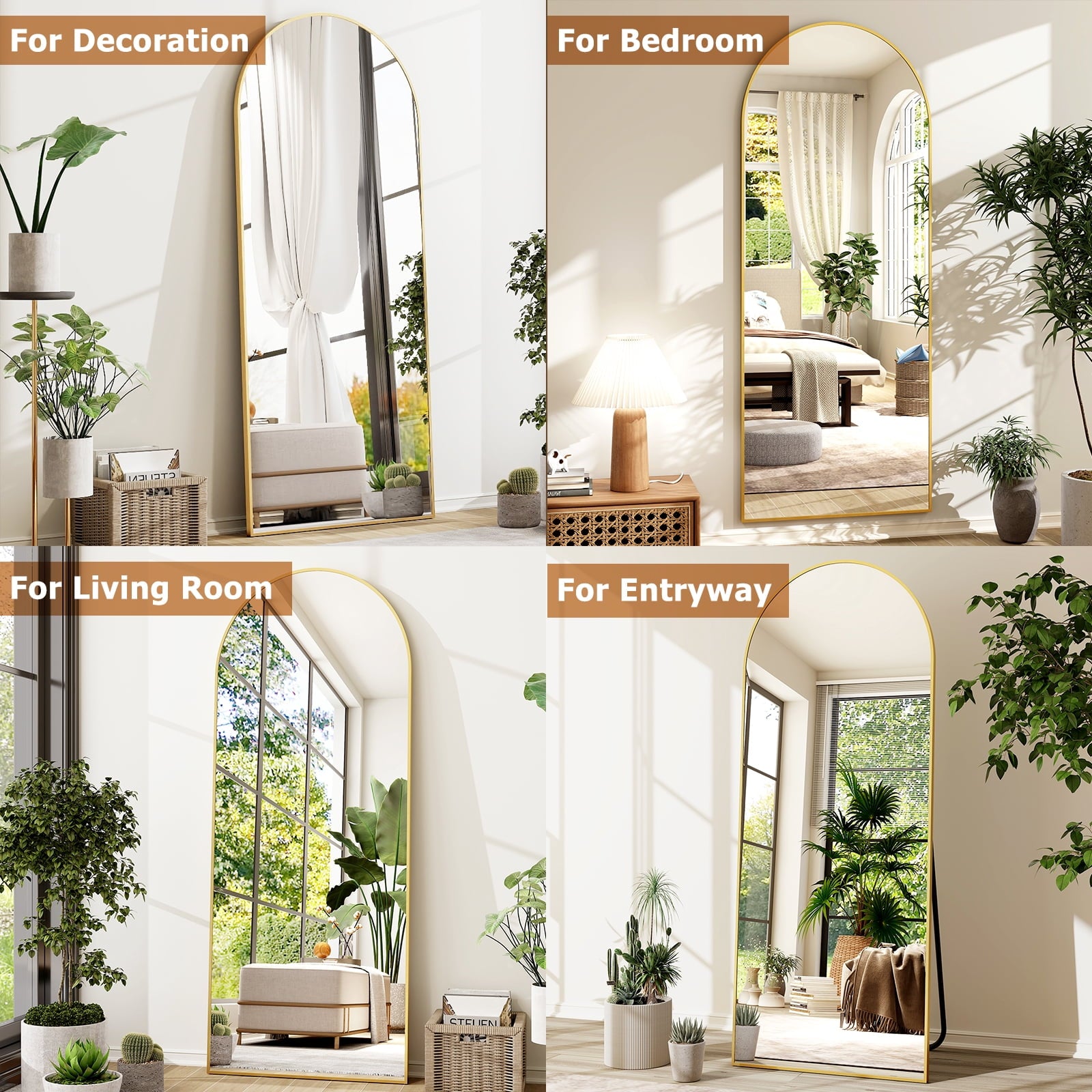 BEAUTYPEAK 64"x 21" Full Length Mirror Arched Standing Floor Mirror Full Body Mirror, Gold