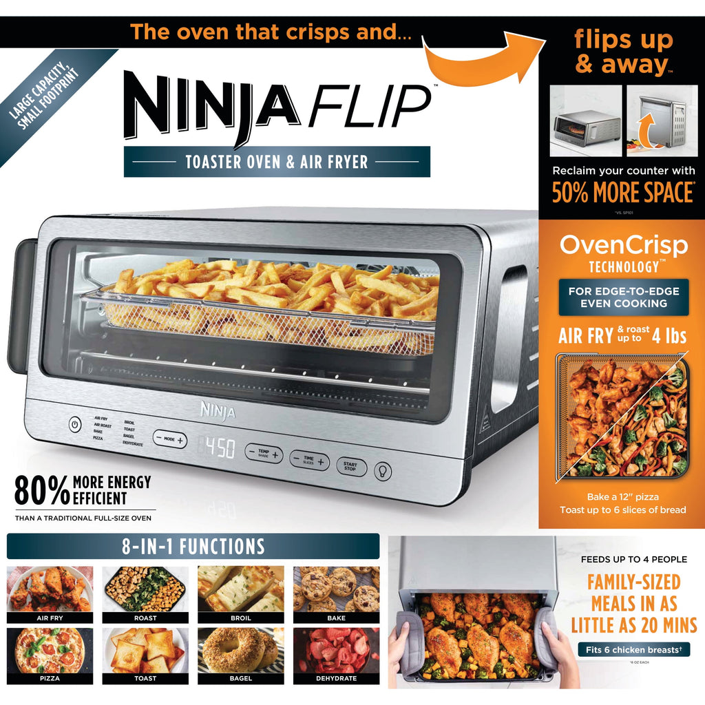 Ninja Flip Toaster Oven & Air Fryer, 8-in-1 Functionality, Storage Space, Air Fry Basket, Sheet Pan, Wire Rack & Removable Crumb Tray, SP151 Stainless