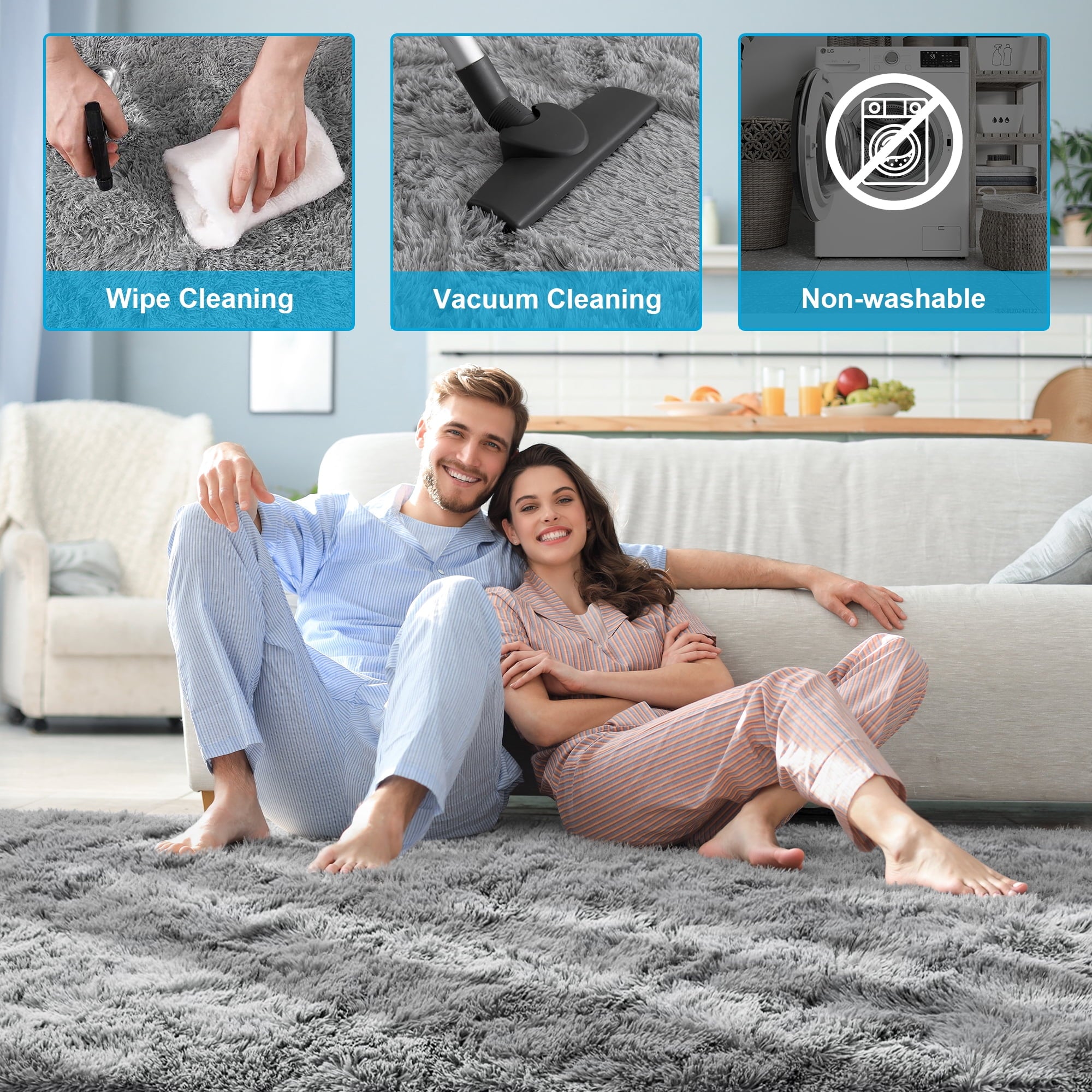 Nefoso Shag Area Rug, 8ft x 10ft Soft Fluffy Area Rugs for Living Room Bedroom Decor Carpet, Light Gray